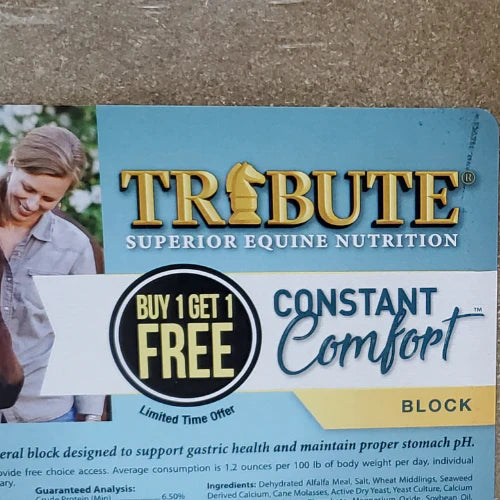 Packaging of Tribute Superior Equine Nutrition. Features a 