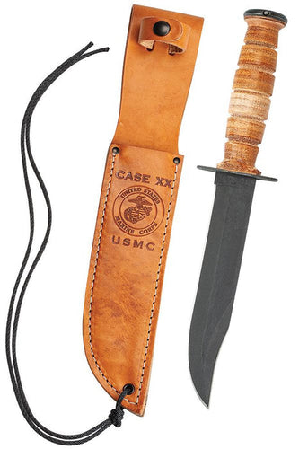 Case Knives Grooved Leather USMC® Knife with Leather Sheath 12