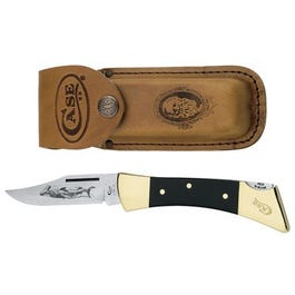 Hammerhead Lockback Pocket Knife, With Leather Sheath, Etched Stainless Steel/Black Synthetic, 5-In. Length Closed